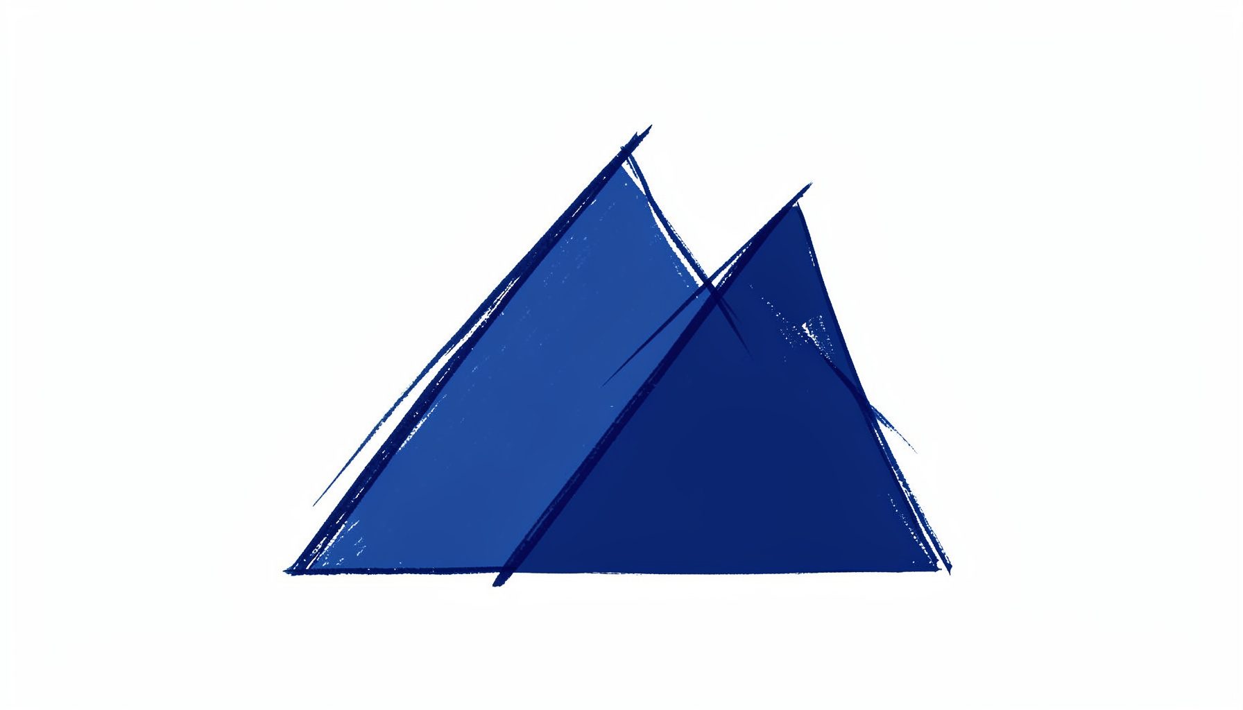 A hand-drawn ink illustration of three overlapping geometric shapes forming a rising pattern, in steel blue and navy tones, suggesting growth and forward momentum.